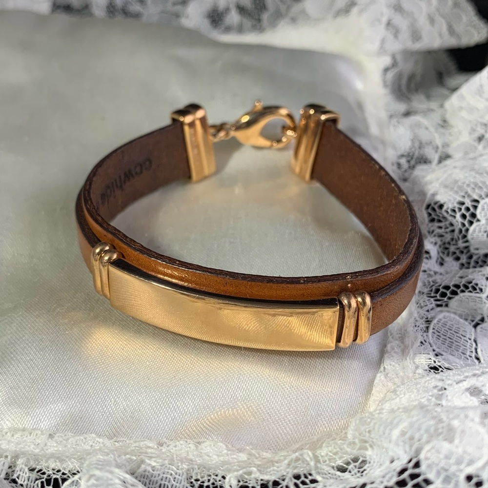 Brown Leather Bronze Milor Italy Cowhide Leather ID bar Bracelet